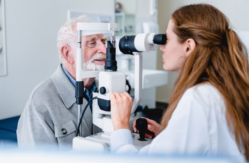 An older adult undergoing their annual comprehensive eye exam.