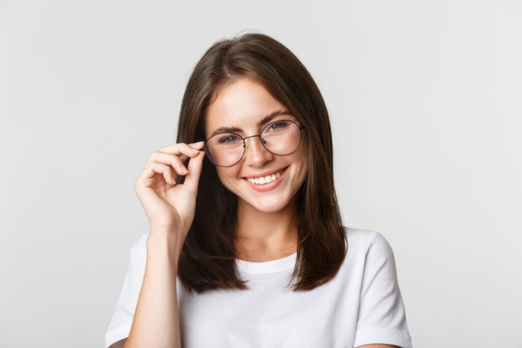 woman wearing fashionable glasses